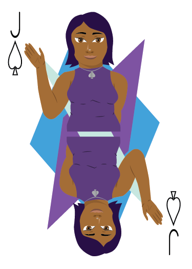 Illustration of plus sized woman smiling on Jack of Spades playing card.
