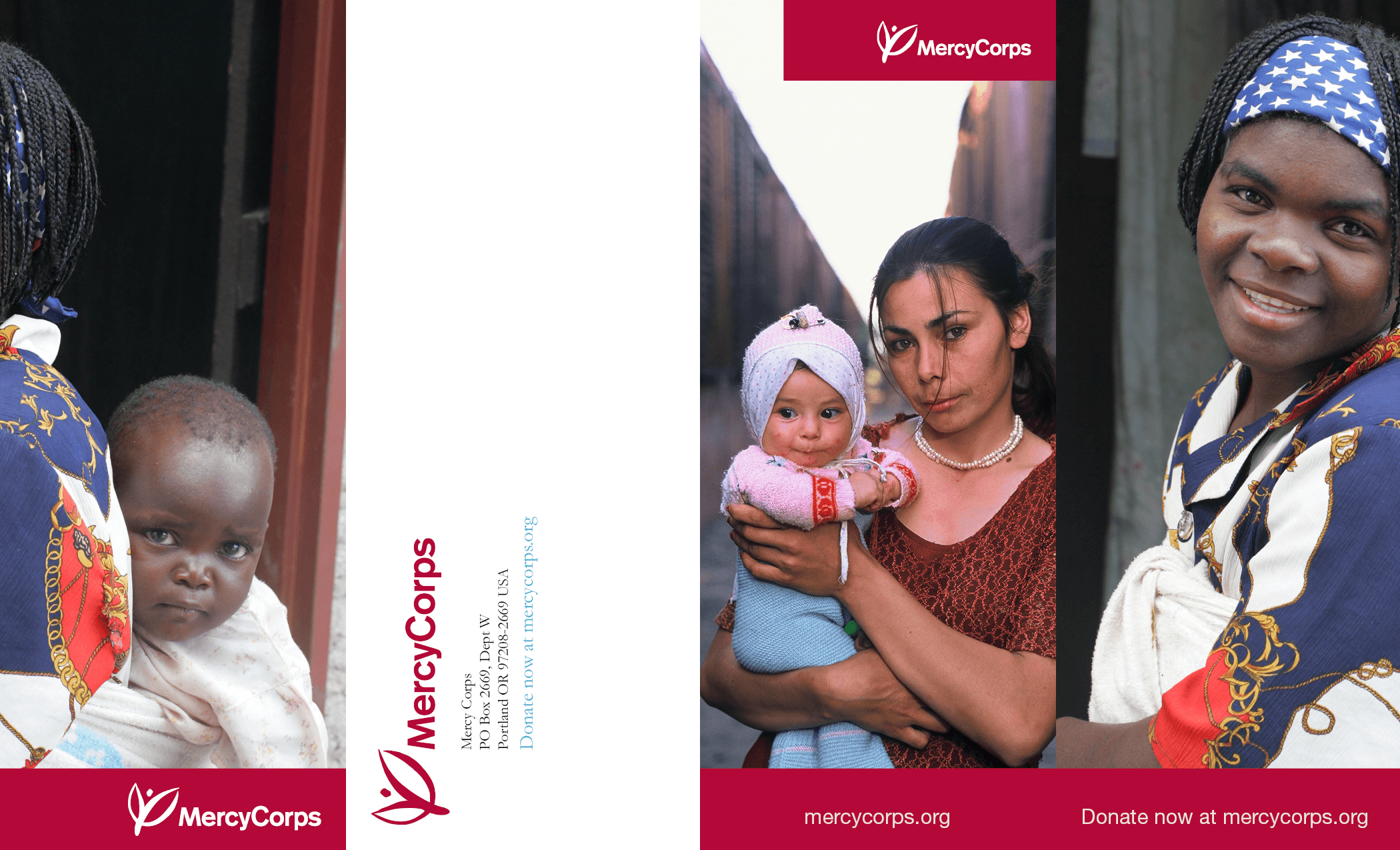 The outside of a MercyCorps brochure design.